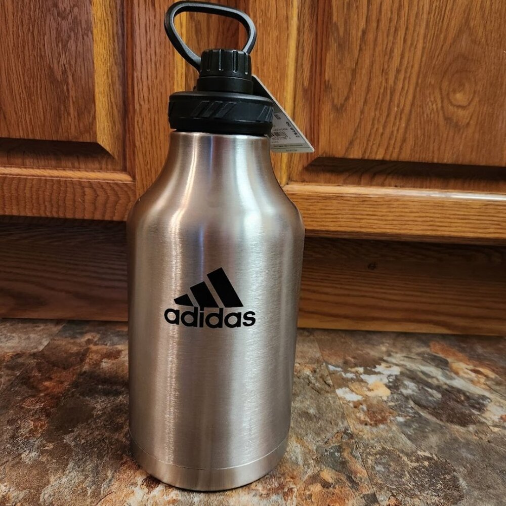 Adidas 2L Metal 2-Liter Water Bottle 18/8 Stainless Steel Cold/Hot Beverages NEW
